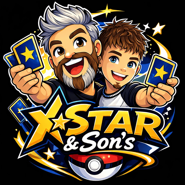 XStar and Sons logo: a father and son holding trading cards